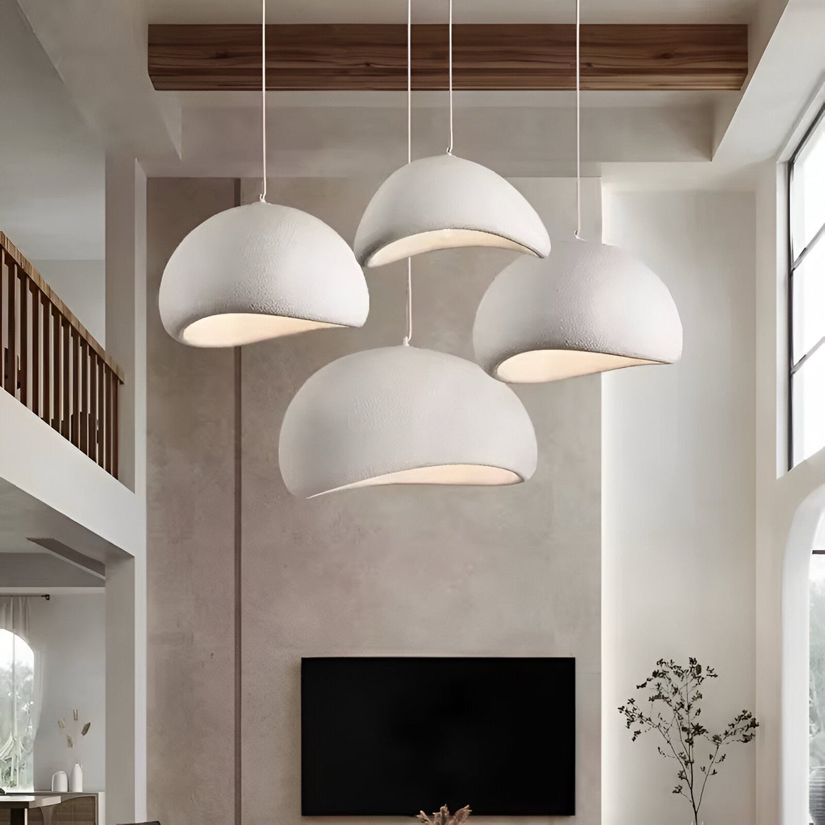 Suspension wabi-sabi en résine, blanche ou grise, Ø 30 à 80 cm