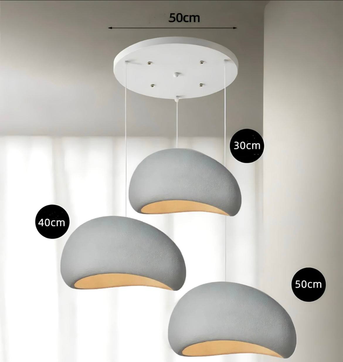 Suspension wabi-sabi en résine, blanche ou grise, Ø 30 à 80 cm, vue 14